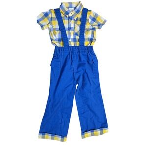 Vintage Boys Joyeux Gamins Happy Kids 2-pc Shirt Pants Outfit 18M